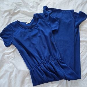 H&E Blue Short Sleeve Maxi High Slit Maxi Elastic Waist Coverup Swim Dress